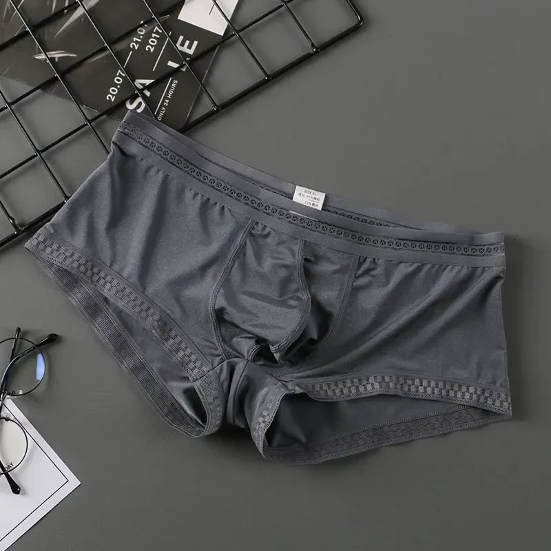 Venda quente de seda gelo roupa interior masculina sem costura transparente boxer shorts ultra-fino respirável confortável calcinha