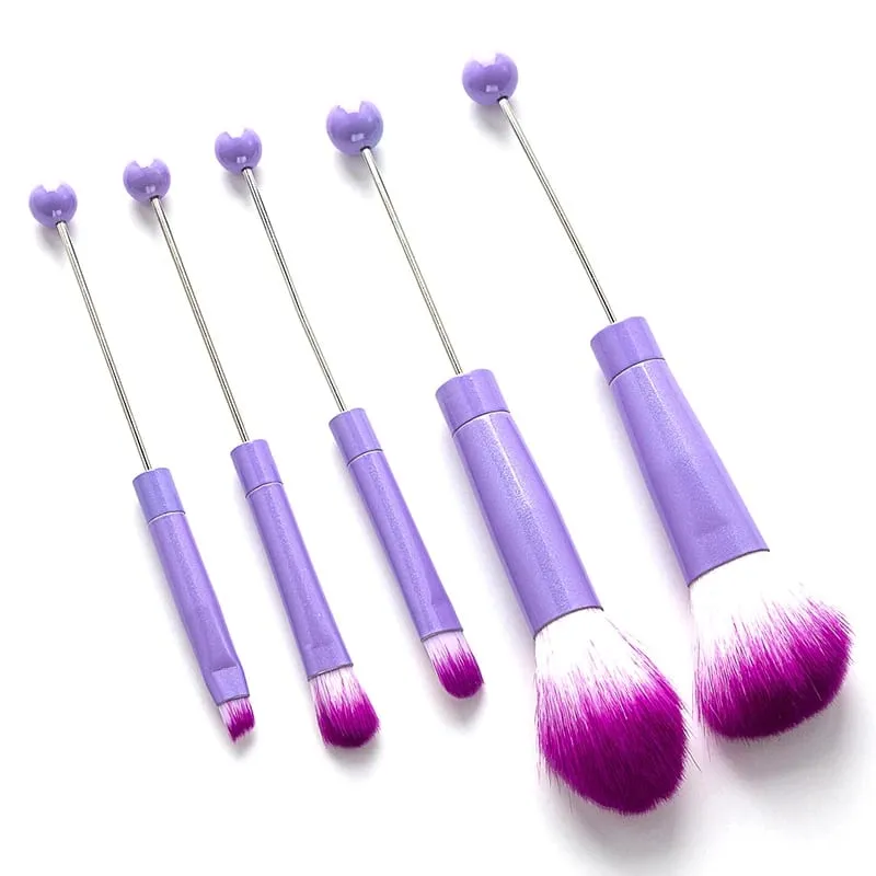【5Pcs Beaded Eyeshadow Brush Diy Beaded Cosmetic Brush Make Up Brushes Tool Kit Metal Handle Matibay na Eye Makeup Brushes】
