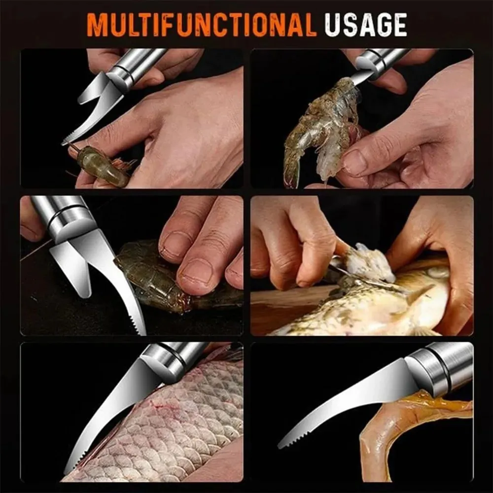 Seafood Tools Multifunkcionális gyors garnélarák hámozó rozsdamentes acél garnéla zsinór Vágás kaparás ásás hal mérleg Kés konyha