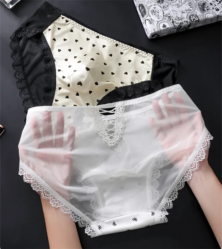 Soft men's underwear bow print lace calzoncillos hombre 3D space adults 18 plus size cueca nude feeling sissy cuecas masculino