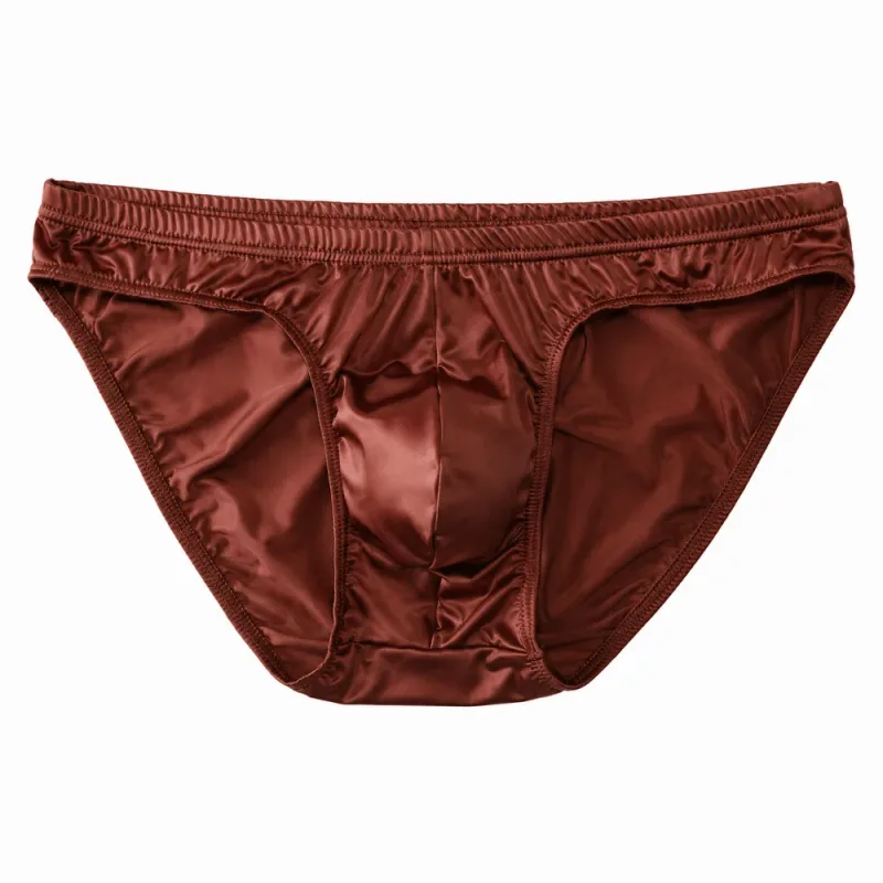 Cool Smooth Men's Underwear Low Waist Bulge Pouch Ice Silk Briefs Lingerie Breathable Satin Silk Panties Daily Routine