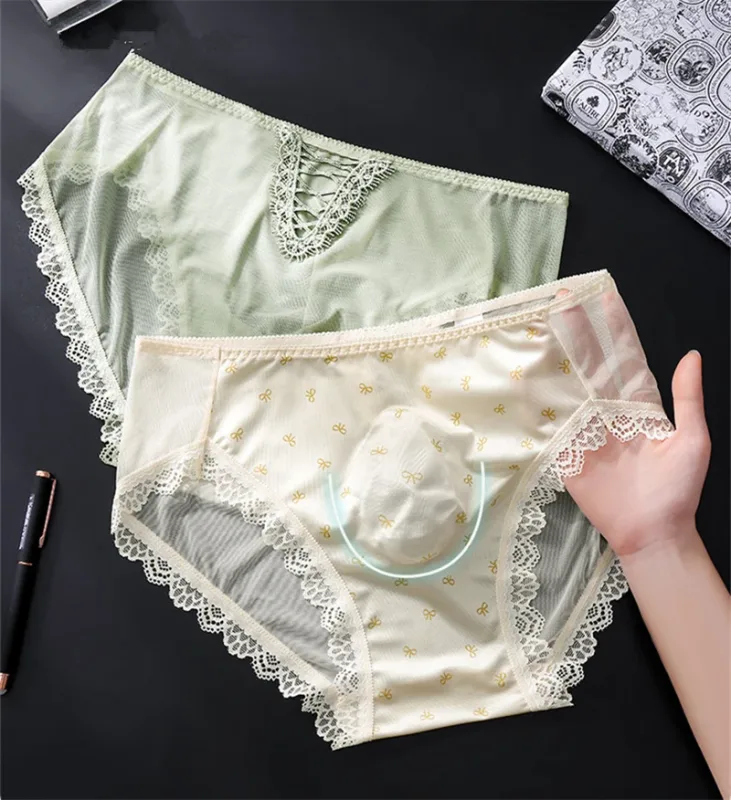Soft men's underwear bow print lace calzoncillos hombre 3D space adults 18 plus size cueca nude feeling sissy cuecas masculino