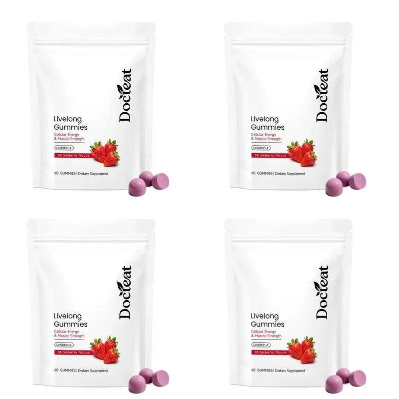 Docteat Urolithin A Gummies 500mg per Penyajian Rasa Strawberry Dukungan Kesehatan Seluler Harian 60 Gummies untuk Pria Wanita