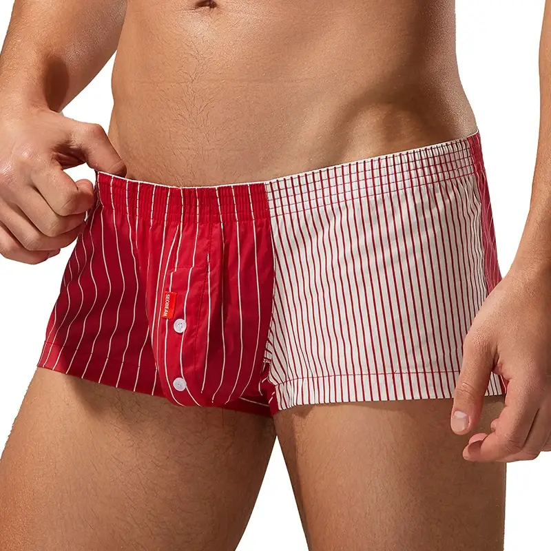 Seobean Men's Color-Block Striped Pure Cotton Home Underwear Shorts Comfortable Breathable Casual Pants for Men