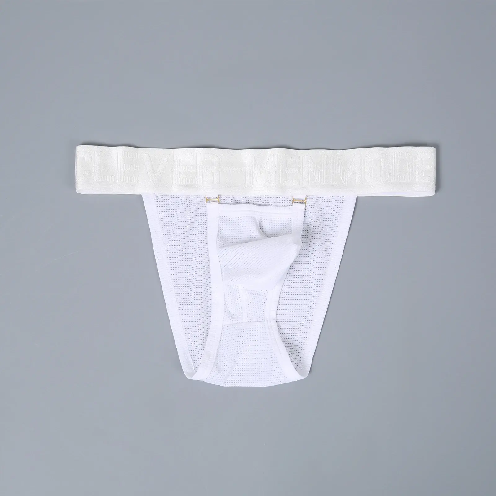 Briefs Men Underwear Hollow Pouch Mesh Underpants Man High-cut Wide Waistband Brief Metal Buckle Decor