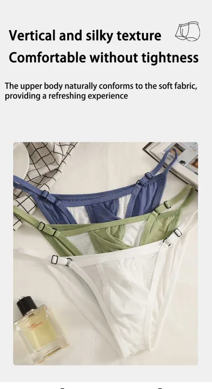 Men's Ice Silk Briefs with Open Front And Adjustable Waist - Summer Sexy Breathable Underwear for Comfortable Fit