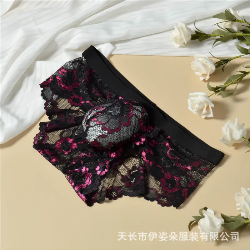 Lace Sexy Underwear Smooth Mens Pouch Panties Perspective Thin Floral Man Briefs Temptation Mesh Low Rise Breathable Underpants