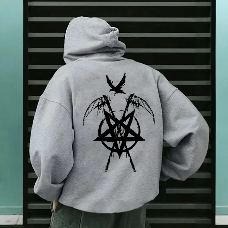 2025 Trendy Mens Hooded Sweatshirts Satan Pentagram Print Autumn Winter Casual Sportswear Urban Fashion Hoodies Male Top Outwear — image 13