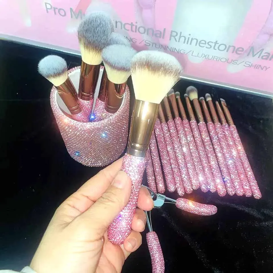 Σετ βούρτσας Glitz and Glam 22 τμχ Δέσμη RhINESTONE Glam Brush Set Bling Makeup Brushes Diamond Μακιγιάζ Πινέλο αποθήκευσης Κάδος με κουτί