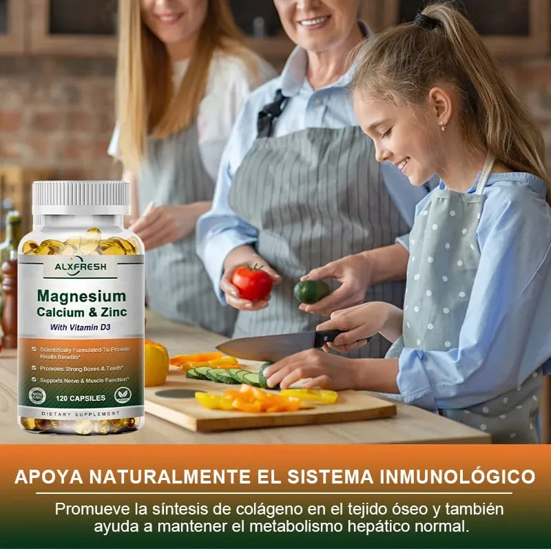 Alxfresh Calcium Magnesium Zinc & Vitamin D3 Capsules for Immune System Bone Nervous System Health Support | Non-GMO Vegan