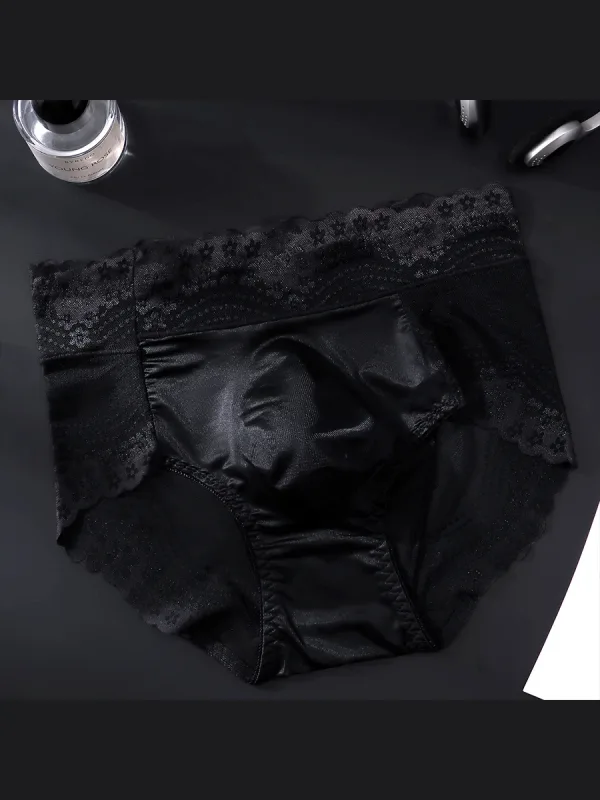 1pc Men Lace Thin Seamless Ice Silk Sexy Briefs 3d Bulge Pouch Low Waist Pantie Summer Breathable High Elastic Soft Underwear