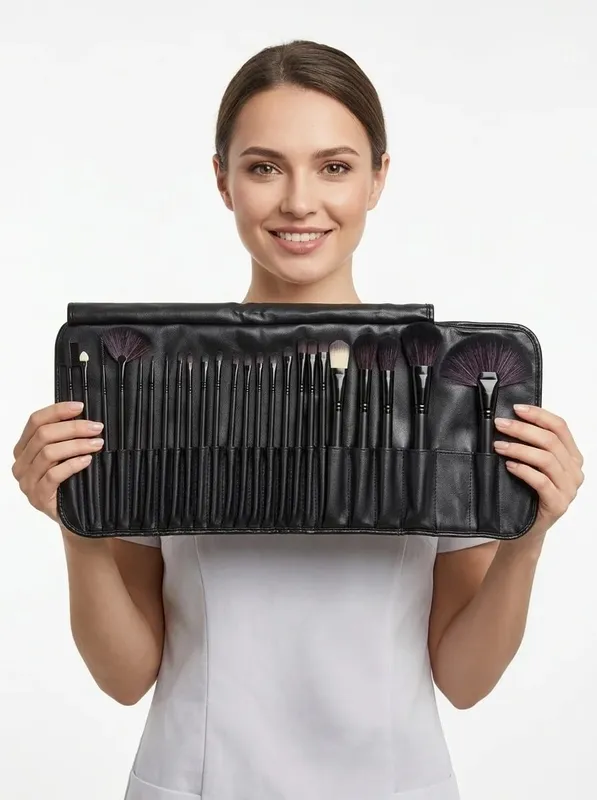 32Pcs Propesyonal na Makeup Brush Set Wooden Handle Cosmetic Brushes Foundation Eyeshadow Blush Brush na may PU Storage Bag