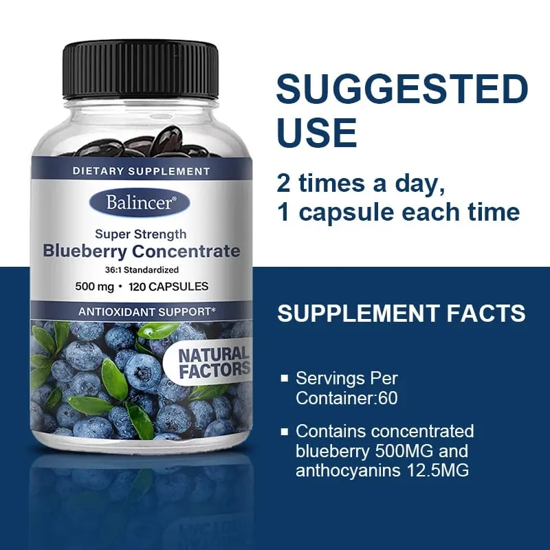 Blåbärskapslar - 500 mg bra för hjärnan Hjärtats hälsa Ögonvård Antioxidant främjar slät hud - 120 kapslar