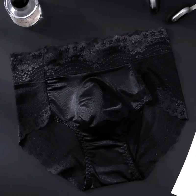 Flower Lace Mesh Hollow Out Sexy Men's Underwear Ice Silk Breathable Seamless Thin Triangle Pants Soft Traceless Male Briefs