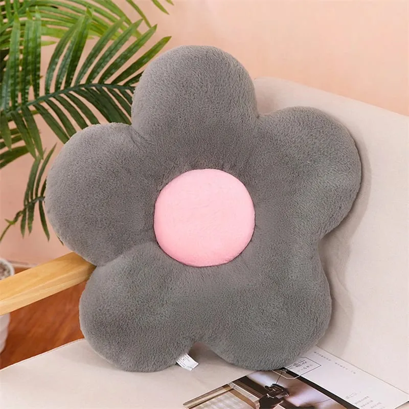 Praktikus 35 cm-es Kawaii színes virágos plüsspárna párna, puha napraforgó növényi szőnyeg, töltött kanapéágy alvó háttámla dekorációval