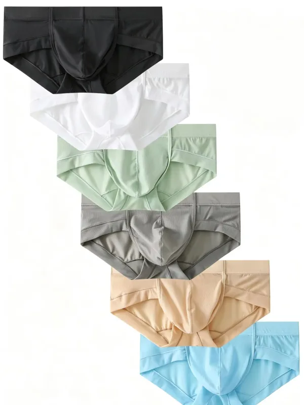 1 Pcs Randomly Men Briefs Ice Silk Underwear Low Waist U Convex Pouch, Soft Ribbed Breathable Elastic Waistband Quick Dry Male