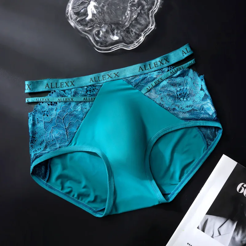 Women Panties for Men Sexy Lace Hollow Waist Briefs Breathable U Convex Pouch Underpant Soft Lace Ice Silk Splicing Underwear
