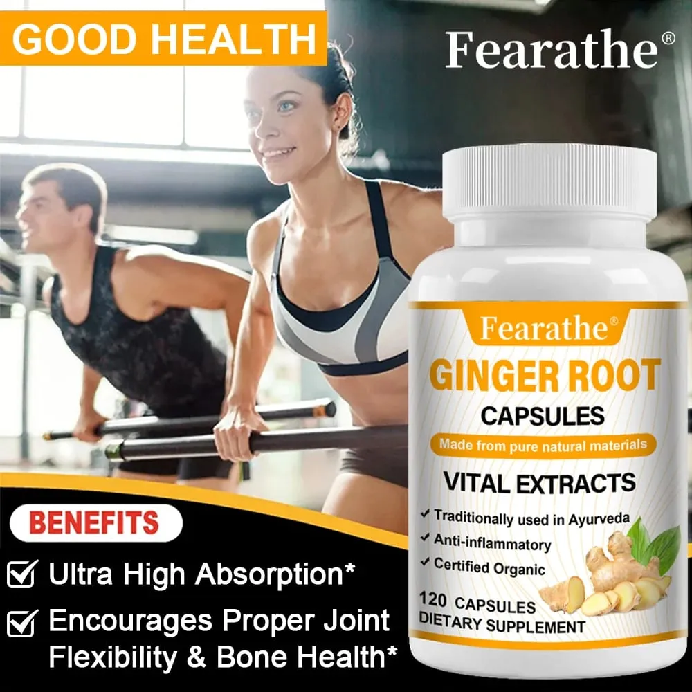 Organic Ginger Root Capsules 1200mg - with Black Pepper Extract For Joint Health Anti-Inflammation Muscle Immune Health