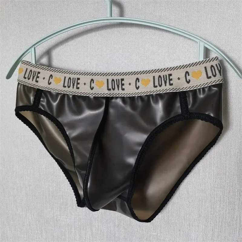 Men Latex Leather Underwear Sexy Underpants Seamless Briefs Low Waist Translucent Scrotum Bulge Panties for Gay Erotic Lingerie