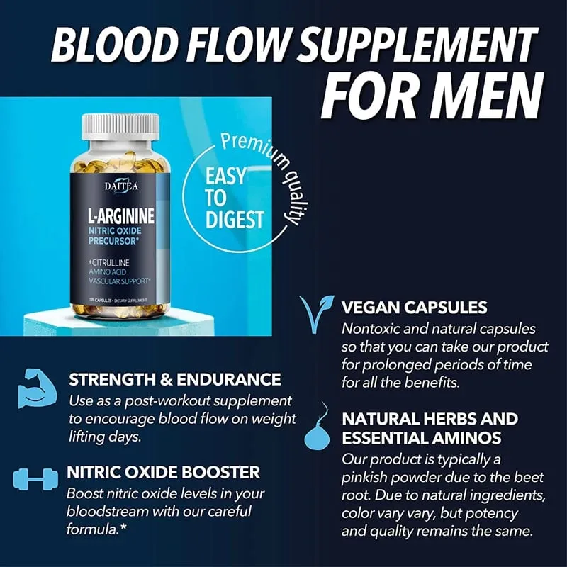 Daitea L-Arginine Supplement - Para sa lakas ng enerhiya at suporta sa pagtitiis habang nag-eehersisyo | Mass ng kalamnan Non-GMO