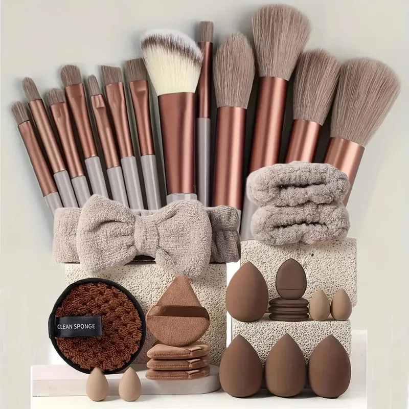 20/40Pcs Makeup Brushes at Sponges Set Brown Makeup Puff Beauty Egg Headband Wristband Remover Kit Regalo sa Tool ng Makeup