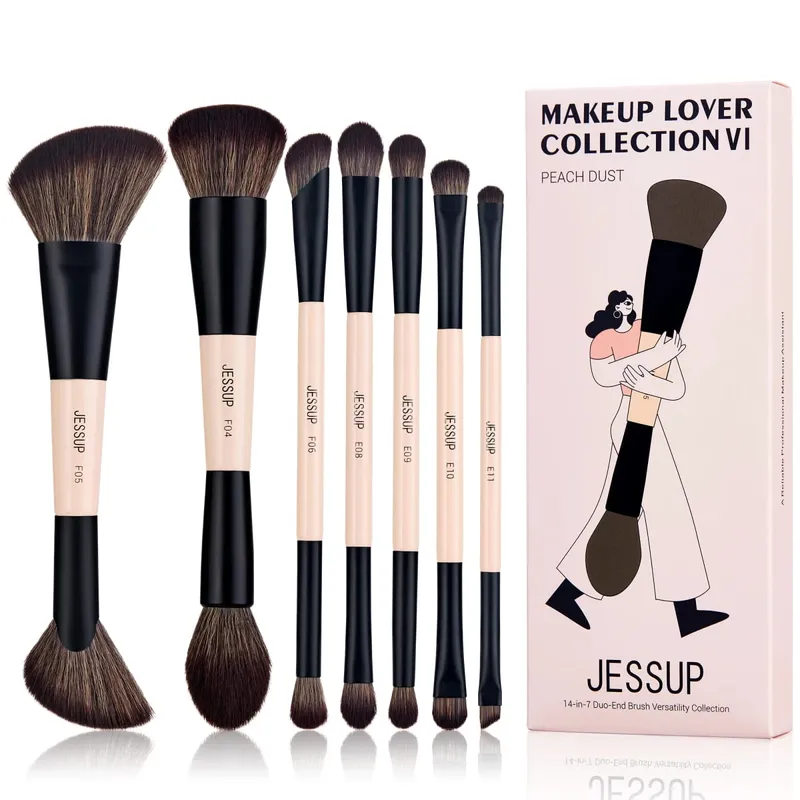 Σετ πινέλα μακιγιάζ Jessup 4/6/7/10/14/15 τεμ. Foundation MakeUp Brush Face Shadow Eyeshadow Blending Highlighting Concealer Luxury Purple