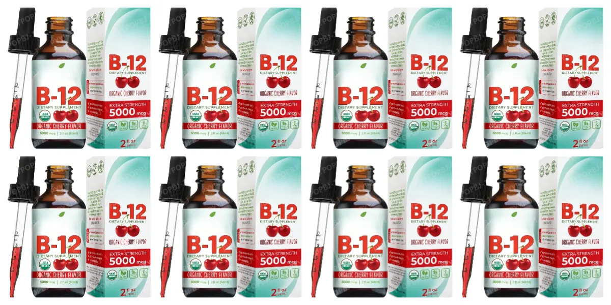 Methylcobalamin B12 Drops 5000mcg Βιταμίνη Β12 Υγρό Υπογλώσσιο Συμπλήρωμα Γεύσης Κεράσι Vegan Χωρίς Ζάχαρη Καθημερινή Διατροφή 60ml