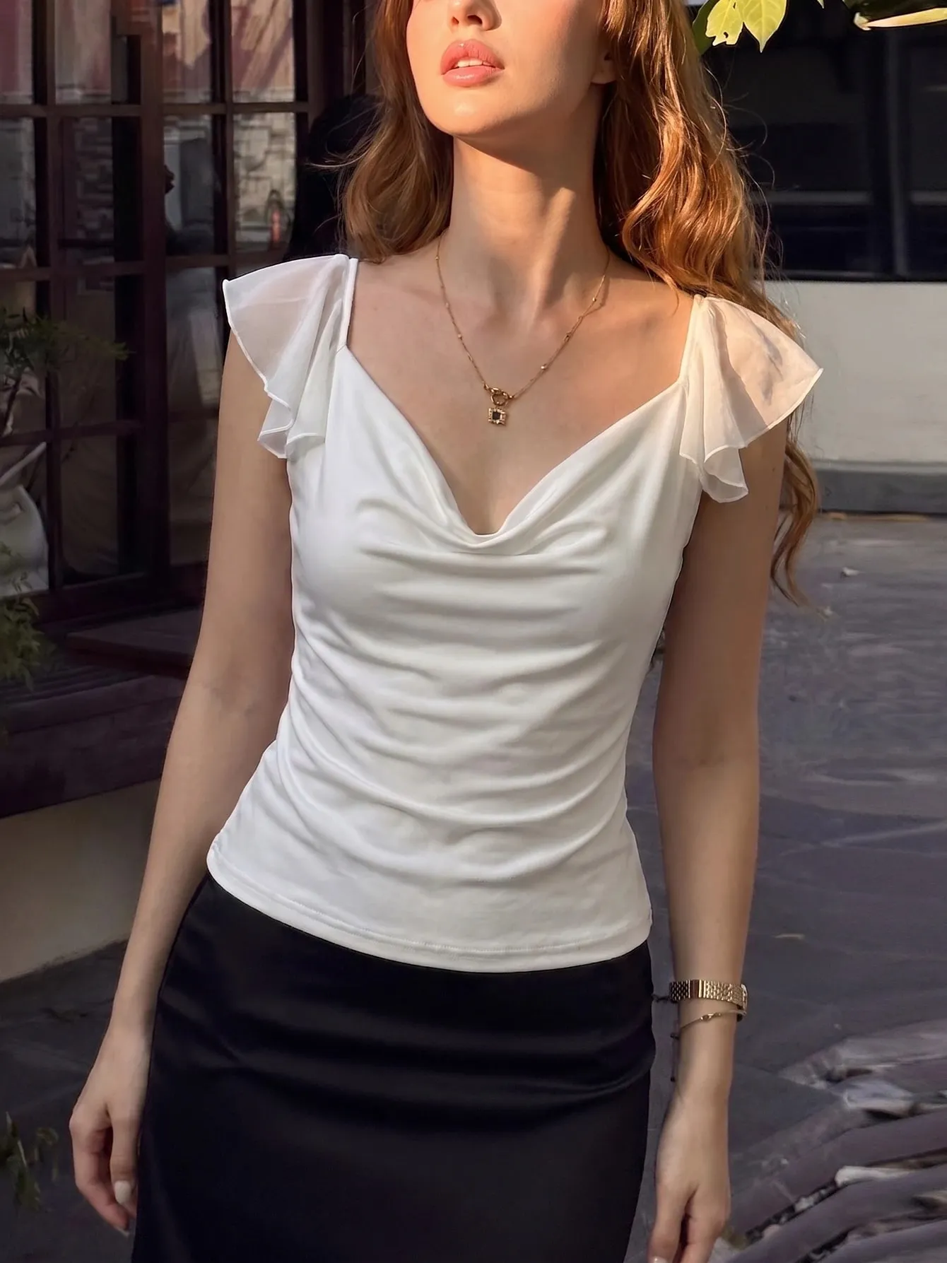 Dulzura Swinging Collar Backless Chiffon Patchwork Tank Top Γυναικεία μονόπλευρη σέξι περιστασιακή Y2K Top Party Vacation Beach Summer outfit