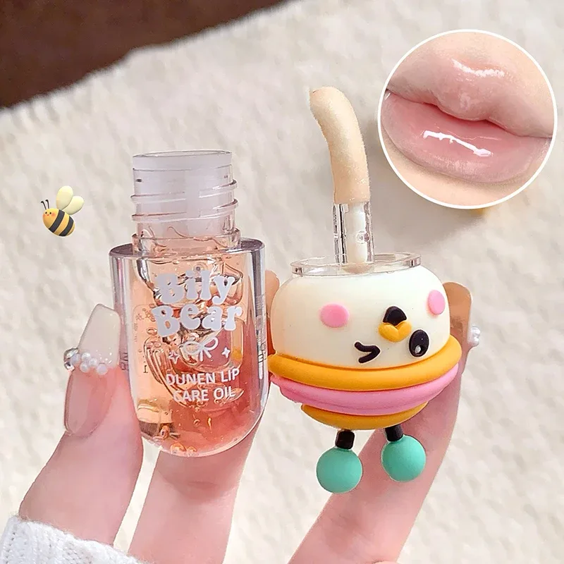 Minyak Bibir Jeli Madu Persik dengan Lip Gloss Stroberi Hidrasi Mengkilap Kosmetik Lipgloss Cermin Tahan Air Tidak Pudar Tahan Lama