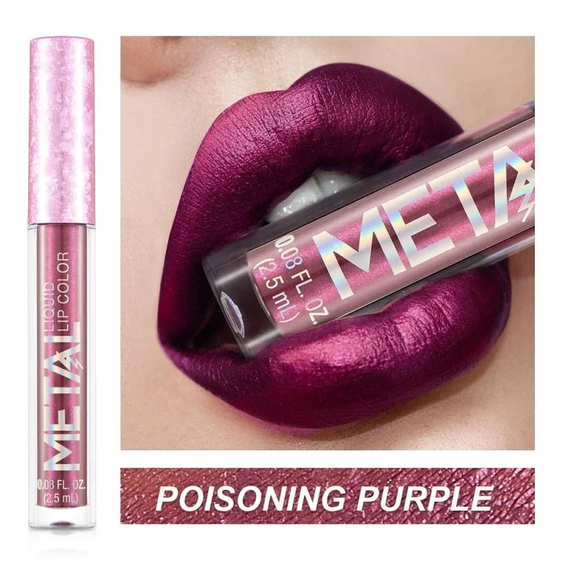 Lipstik Cair Matte Metalik Tahan Air Tahan Lama Antilengket Matte Berkilau Lip Gloss Makeup Bibir Wanita 12 Warna