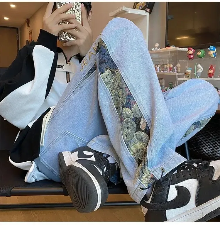 2023 Embroidered Bear Jeans Ανδρικά Άνοιξη Φθινόπωρο ίσιο πόδι χαλαρό συν με φαρδύ πόδι μάρκα American High Street Casual παντελόνι