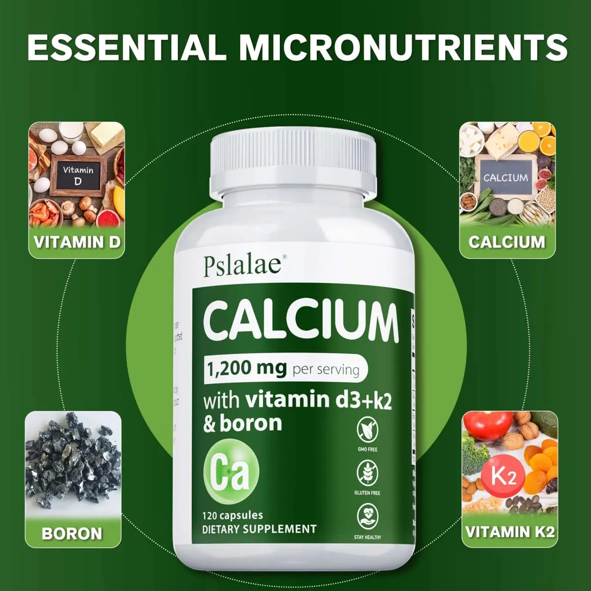 Calcium Supplement - Nagpo-promote ng Calcium Absorption Nagpapalakas ng Enerhiya Malakas na Buto Sinusuportahan ang Kalusugan ng Puso at Muscle Non-GMO