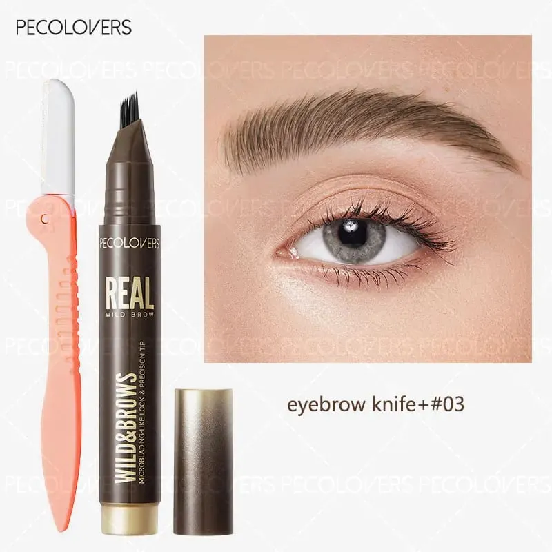 2PCS/SET 3D Wild Waterproof at Sweatproof Eyebrow Pencil at eyebrow Razor Mult Split Tip Eyebrows Pen Eyebrow Portable para sa Paglalakbay