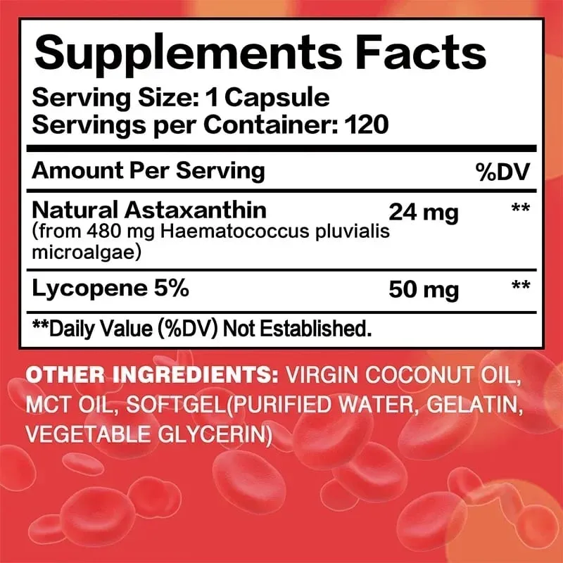 Astaxanthin + Lycopene Capsules - Antioxidant Supports Heart Vision and Prostate Health Improves Immunity