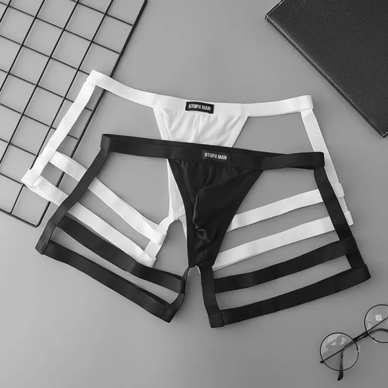 Men's Jockstrap Briefs Suspender Underwear Breathable Thong Briefs U Convex Pouch Elastic Low Rise Underpants