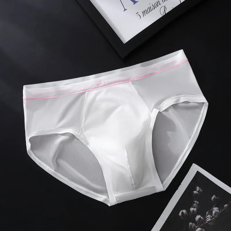 Women Panties for Men Ice Silk Seamless Brief Sexy Mesh Splicing Transparent Underwear Youth Breathable U Convex Pouch Underpant