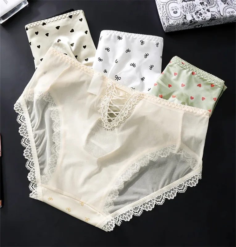 Soft men's underwear bow print lace calzoncillos hombre 3D space adults 18 plus size cueca nude feeling sissy cuecas masculino