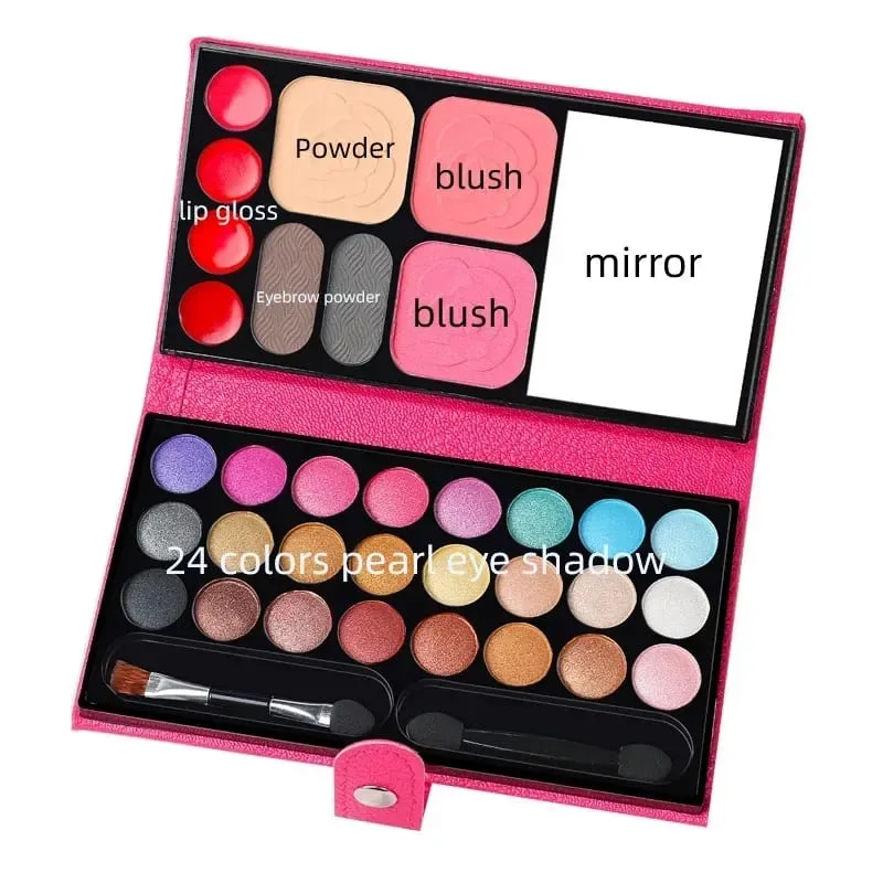 Σετ μακιγιάζ 33 χρωμάτων Eye Shadow Powder Blush Lipstick Διαρκής Καλλυντικά Μακιγιάζ με Καθρέφτη Φορητή παλέτα ταξιδιού για αρχάριους