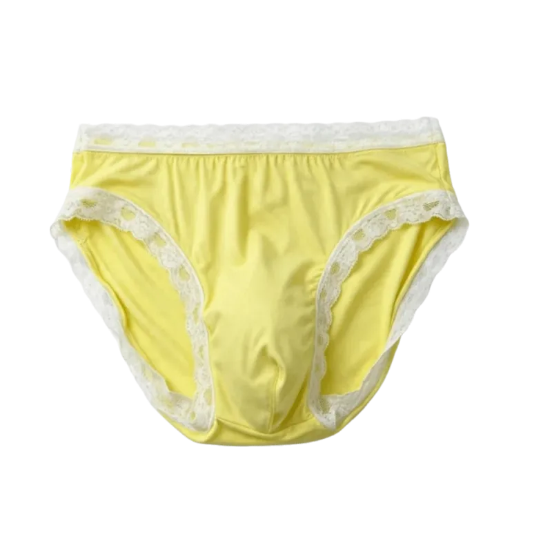 Breathable Ice Silk Men's Underwear Lingerie Low Waist Men's Lace Trim Briefs Panties U-Convex Pouch Brief Youth