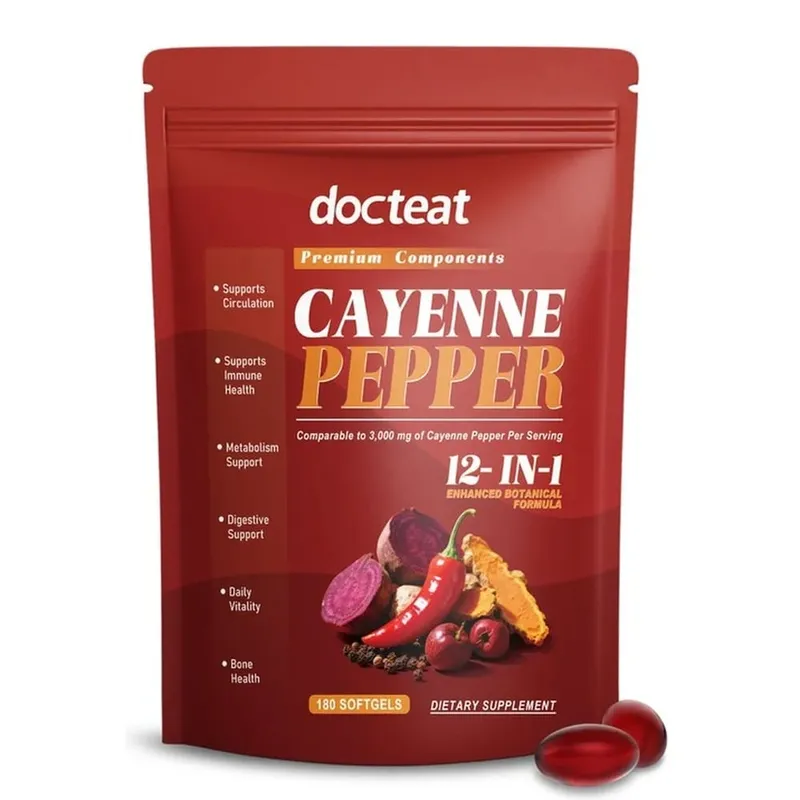 Docteat Cayenne Pepper 12-in-1 Softgels Immune Health and Bone Support with Berberine and Black Pepper Extract 180 Softgels