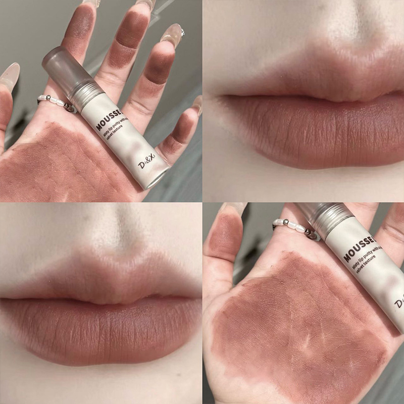 Γοτθικό ματ μαύρο κραγιόν Αδιάβροχο μους Lip Mud Nude Καφέ κραγιόν Σκούρο μωβ Punk Lip Gloss Μακιγιάζ Αντικολλητικό Lips Tint