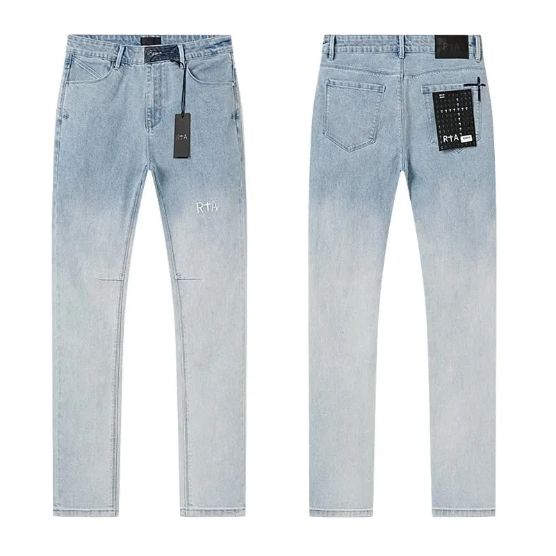 Νέο RTA Destroyed Scratch Hole Light Blue Distressed Jeans Ανδρικά High Street Elastic Slim Fit jeans 2026 Μάρκα παντελόνι Streetwear