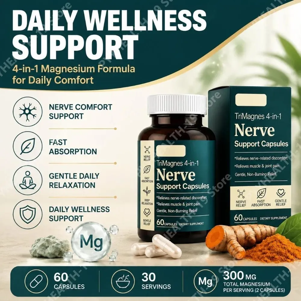 TriMagnes 4-in-1 Magnesium Complex Capsules 300mg na may Citrate Glycinate Malate Turmeric para sa Nerve Comfort Muscle Relax 60 Ct