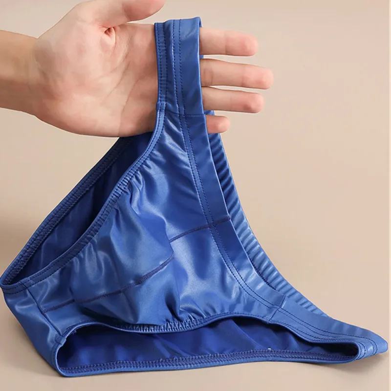 Sexy Briefs Underwear Men Faux Leather Sexy Underwear Briefs Low Waist Bulge Pouch Lingerie Panties Underpant Triangle Pants