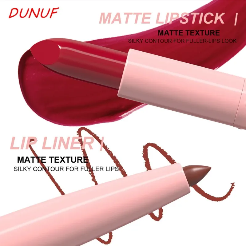 2 τεμάχια/Σετ Κιτ μακιγιάζ Lipstick+Liner Liner Matte Nude Αδιάβροχο μακράς διαρκείας, χωρίς λεκέδες, κωνική μύτη για τα χείλη Contour Pen Cosmetics