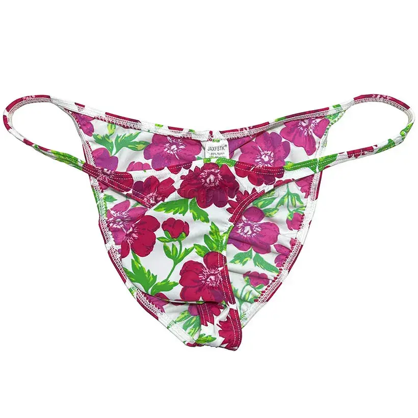 Men's Cheeky Briefs Underwear Pouch Male Ruched Bikini Swimwear Sexy Underpants High Elasticity, Low Waist, Floral Print sexy
