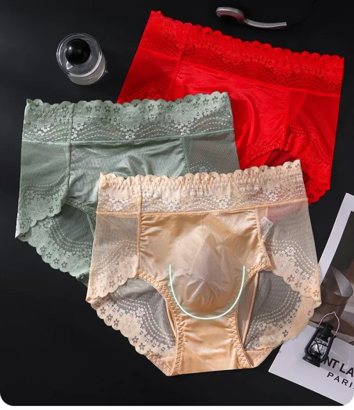 Flower Lace Mesh Hollow Out Sexy Men's Underwear Ice Silk Breathable Seamless Thin Triangle Pants Soft Traceless Male Briefs