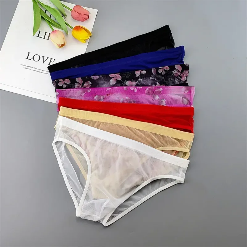 Plus Size Transparant Ondergoed Zien Door Sexy Slips voor Mannen met Zakje Nylon Hombre Slips Ademend Heren Slipje XL-4XL