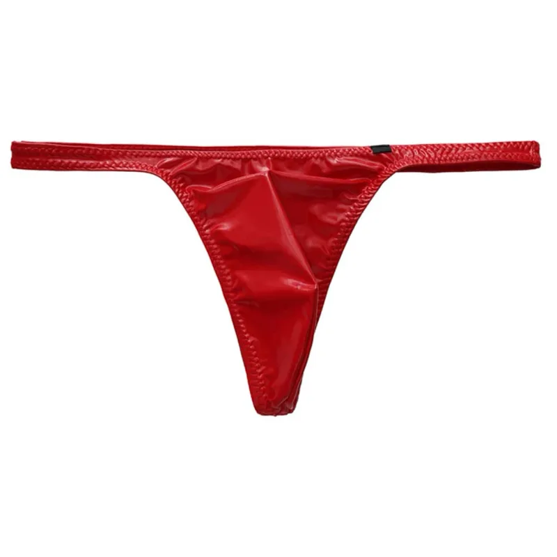 Men Glossy Faux Leather G-string Briefs Thin-Strap Low Waist Underwear Men's Panties Lingerie T-back Male Briefs Lingerie