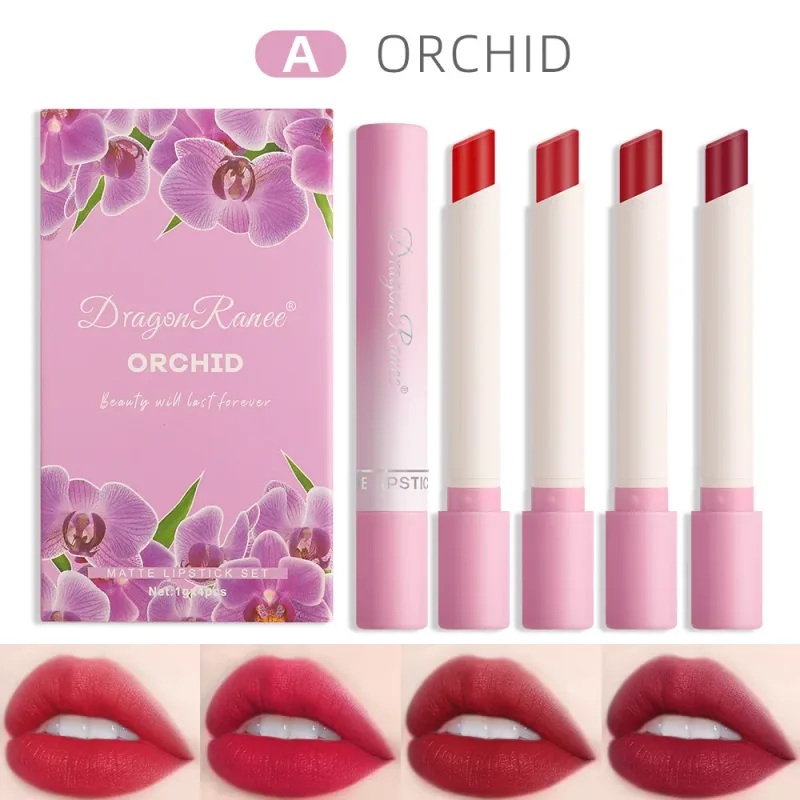 Σετ κραγιόν τσιγάρων 4 τμχ Velvet Matte Lip Gloss Αδιάβροχο Smoke Lip Stick σέξι Κόκκινη απόχρωση χειλιών Γοητευτικό μακιγιάζ για τα χείλη